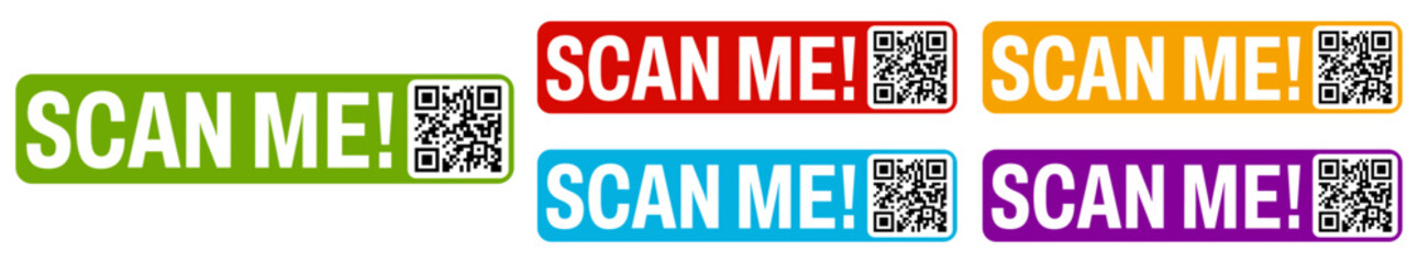 Fototapeta premium Set collections trendy colorful Scan me QR code icon sign. Inscription Barcode labels template design vector illustration