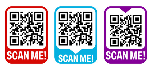 Fototapeta premium Set collections trendy colorful Scan me QR code icon sign. Inscription Barcode labels template design vector illustration