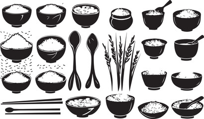 Rice Dark Silhouette Shapes Vector Set 