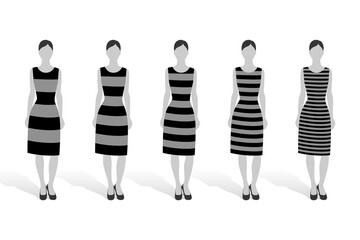 Women in dresses with horizontal stripes of different widths