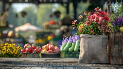 Bountiful Harvest Vibrant Organic Vegetables and Wildflowers at Farmer's Market