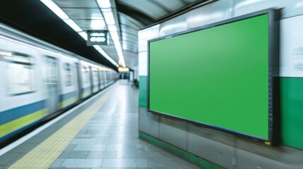 Dynamic Green Screen Mockup at Train Station for Versatile Commercial Ads with Moving Train Background
