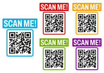 Fototapeta premium Set Inscription QR code icon. Scan me labels sticker template design vector illustration