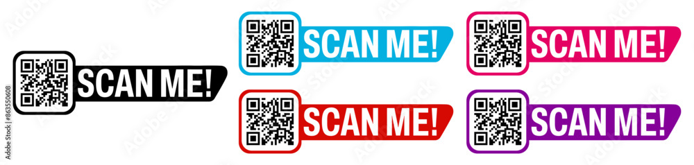 Poster set qr codes for icon. scan me labels for payment and identification template design vector illustra