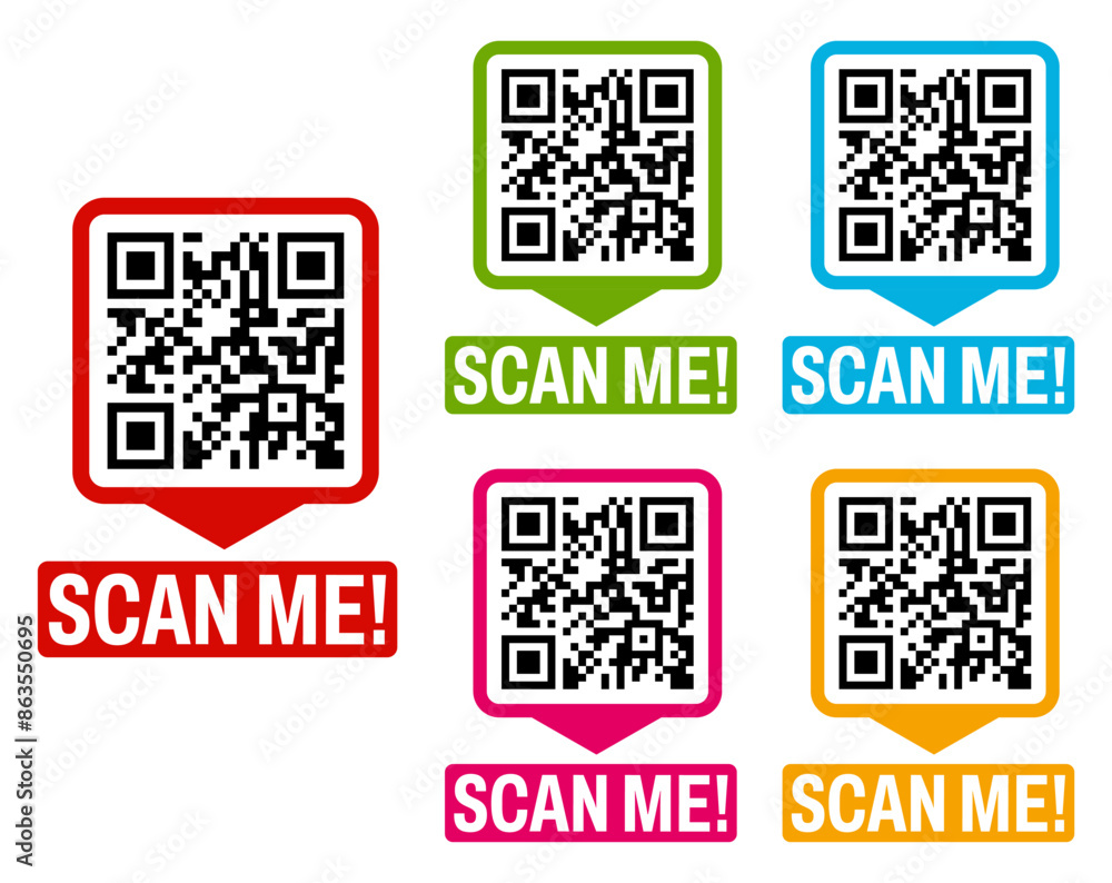 Aufkleber set qr codes for icon. scan me labels for payment and identification template design vector illustra