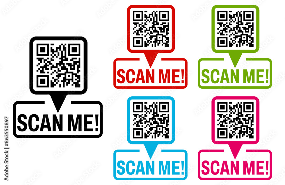Poster set barcode for smartphone icon sign. template inscription scan me qr code emblem design vector illu