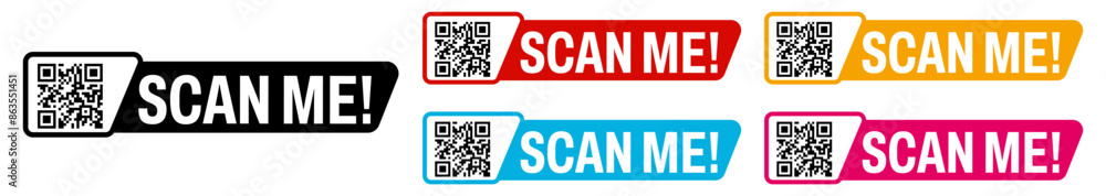 Poster set barcode for smartphone icon sign. template inscription scan me qr code emblem design vector illu