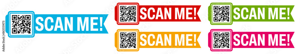 Poster set barcode for smartphone icon sign. template inscription scan me qr code emblem design vector illu