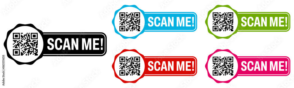 Poster set barcode for smartphone icon sign. template inscription scan me qr code emblem design vector illu