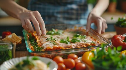 Savor the Moment Hands Crafting a Delicious Lasagna Culinary Artistry in Action