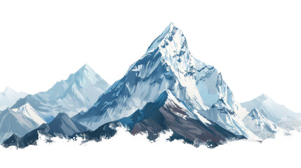 Snow-capped rugged mountains on transparent background