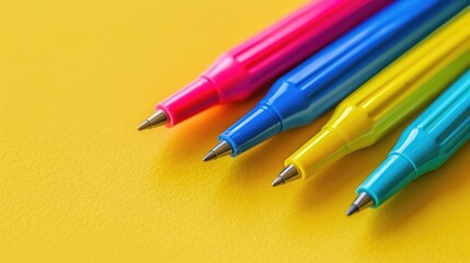 Pen in colors on yellow backdrop