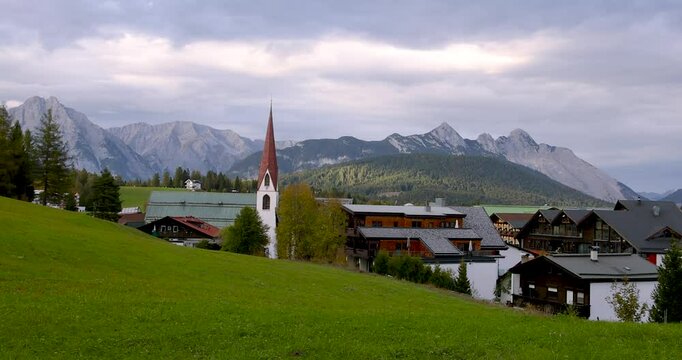 Panoramic view of scenic landscape of Seefeld town in Tyrol, Austria.