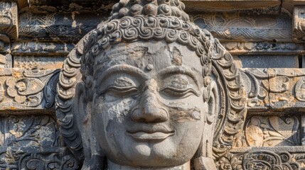 Fototapeta premium Ancient Buddhist rock carvings in a tranquil natural setting