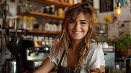 Small business owner makes a cup of coffee