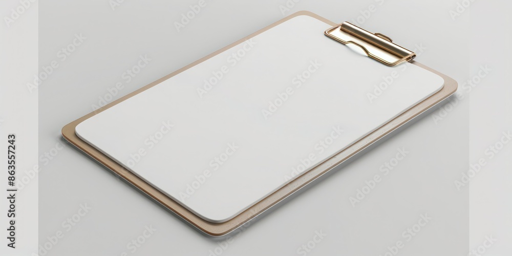 Poster 3d dutch angle view of a clip board empty list with a curve at the bottom, 3d style, simplified comp