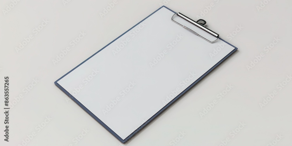 Poster 3d dutch angle view of a clip board empty list with a curve at the bottom, 3d style, simplified comp