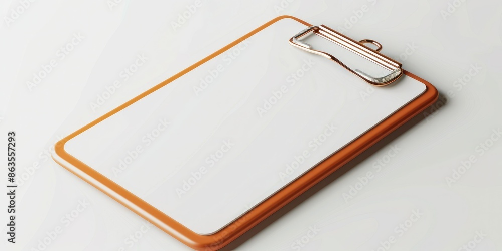 Poster 3d dutch angle view of a clip board empty list with a curve at the bottom, 3d style, simplified comp
