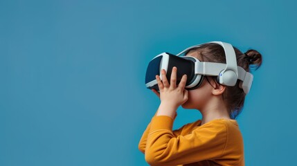 Fototapeta premium kid enjoying virtual reality on solid background