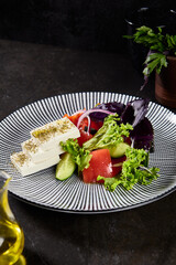Fresh Greek Salad with Feta Cheese Colorful Healthy Mediterranean Dish in Elegant Setting