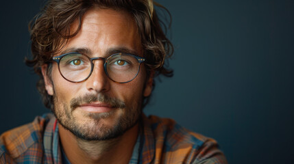 Obraz premium attractive man dressed casual wearing glasses - studio shot, copy space.