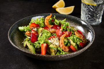 Fresh Shrimp and Strawberry Salad in Bowl - Vibrant and Healthy Gourmet Mix