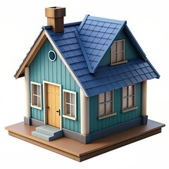 3D Render of a Scandinavian-style Cottage, on isolated white background, Generative AI