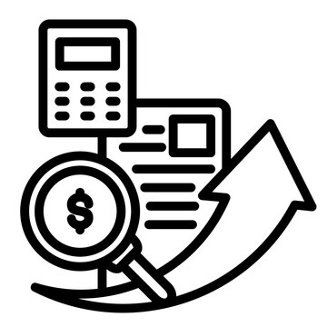 financial analysis icon with calculator and magnifying glass clip art preview