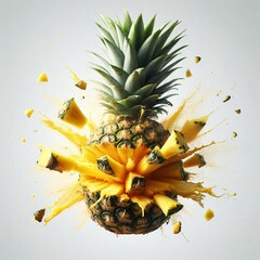 Explosive Freshness: Pineapple Burst on White Background