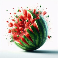 Explosive Freshness: Watermelon Burst on White Background