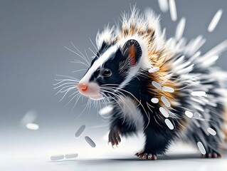 Skunk with Omega-6 Inspired Fur Pattern on Closeup Studio Shot