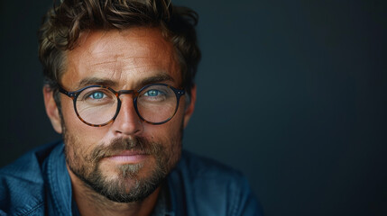 Obraz premium attractive man dressed casual wearing glasses - studio shot, copy space.