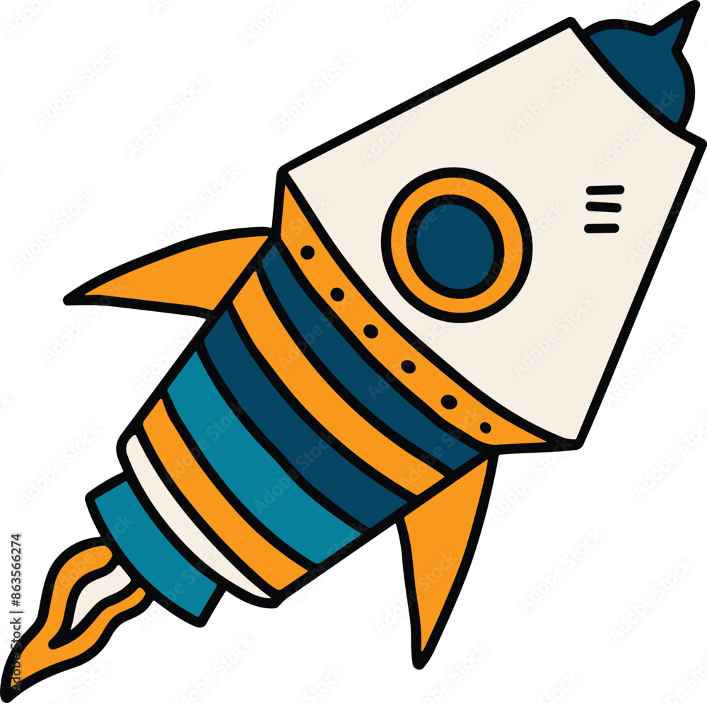 Poster a rocket is flying through space with a black and white color scheme