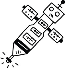 A black and white drawing of a satellite