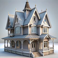 Obraz premium 3D Render of a Victorian Era Cottage, on isolated white background, Generative AI