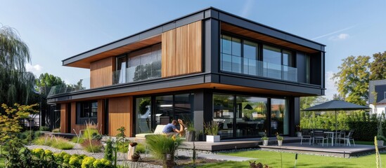Obraz premium Modern Home with Wood Accents and a Large Deck
