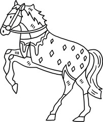 A horse is standing with its legs spread wide and its head down
