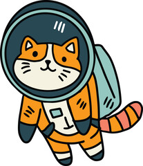 A cat is wearing a space suit and is floating in space