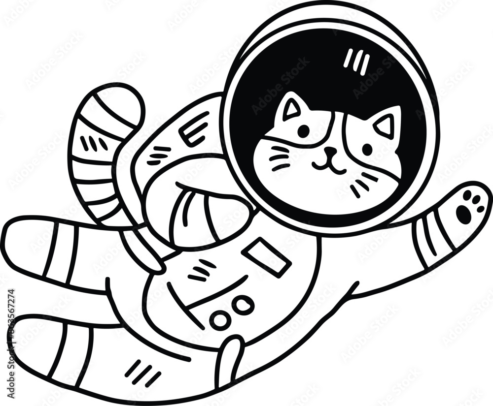 Poster a cat in a spacesuit is flying through space