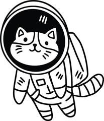 A cat is wearing a space suit and is floating in space