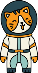 A black and white drawing of a cat in a spacesuit