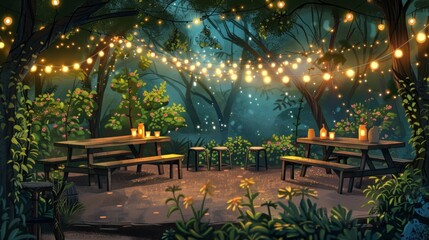 Obraz premium Enchanted Forest Picnic Under Twinkling Lights
