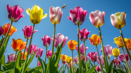 Spring Awakening: A Vibrant Canvas of Blooming Tulips