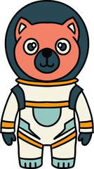 A black and white drawing of a bear in a space suit