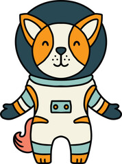 A dog in a space suit is standing