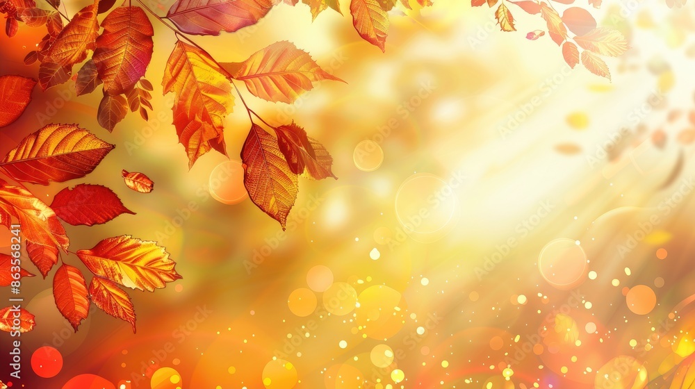 Sticker autumn foliage illuminated by sunlight background of the fall season