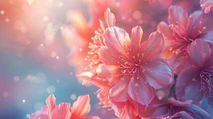 Fototapeta premium A close up of a pink flower with a blue background, Generate AI.