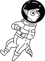A cartoon dog in a spacesuit is running through space