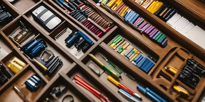 High angle of organized school supplies