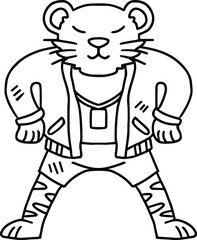 A cartoon character is wearing a jacket and pants